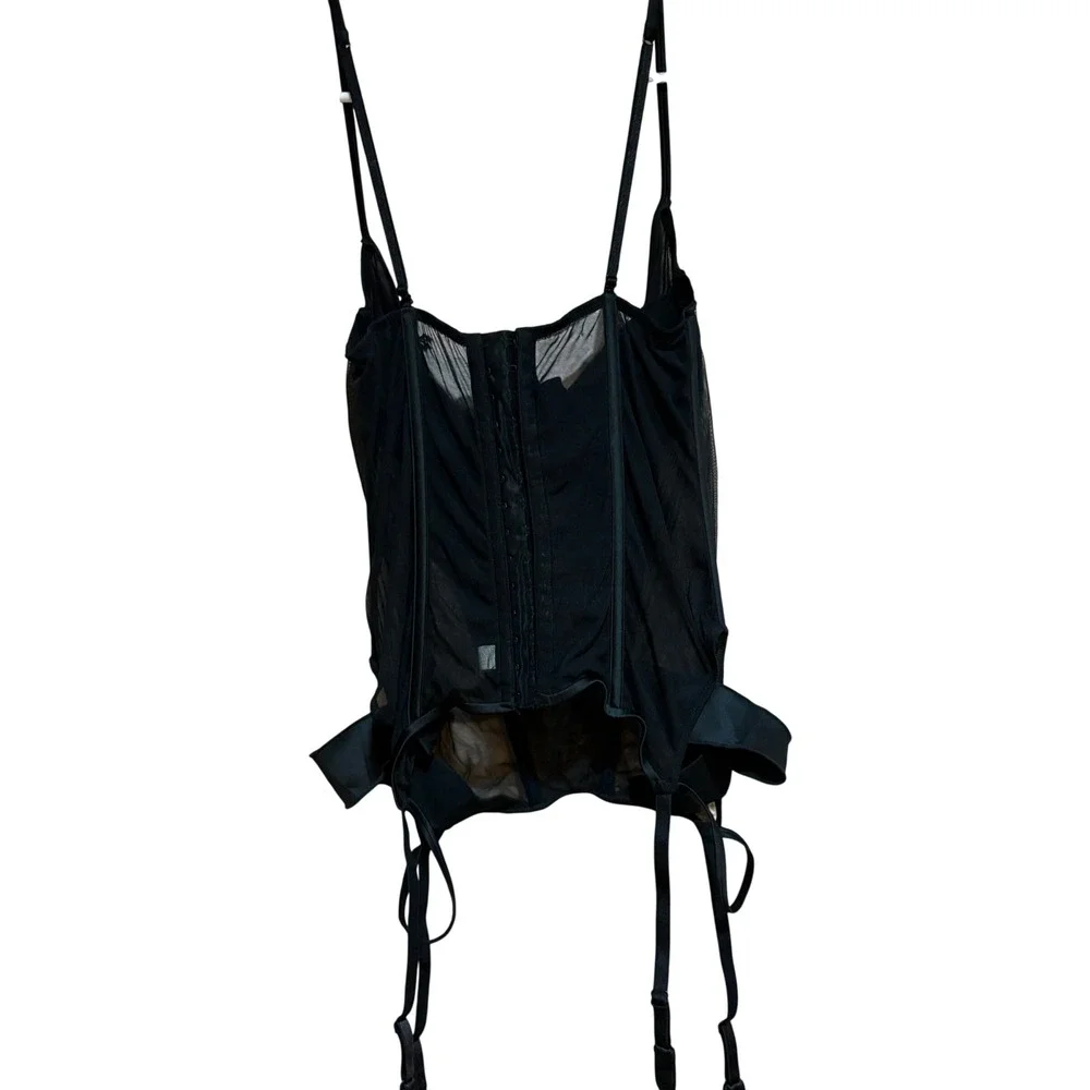 La Perla Black Label Corset Bustier Sheer Mesh Garter Top Made in Italy Size 38